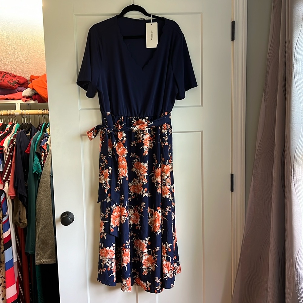 Navy and floral fit and flare dress by bloomchic